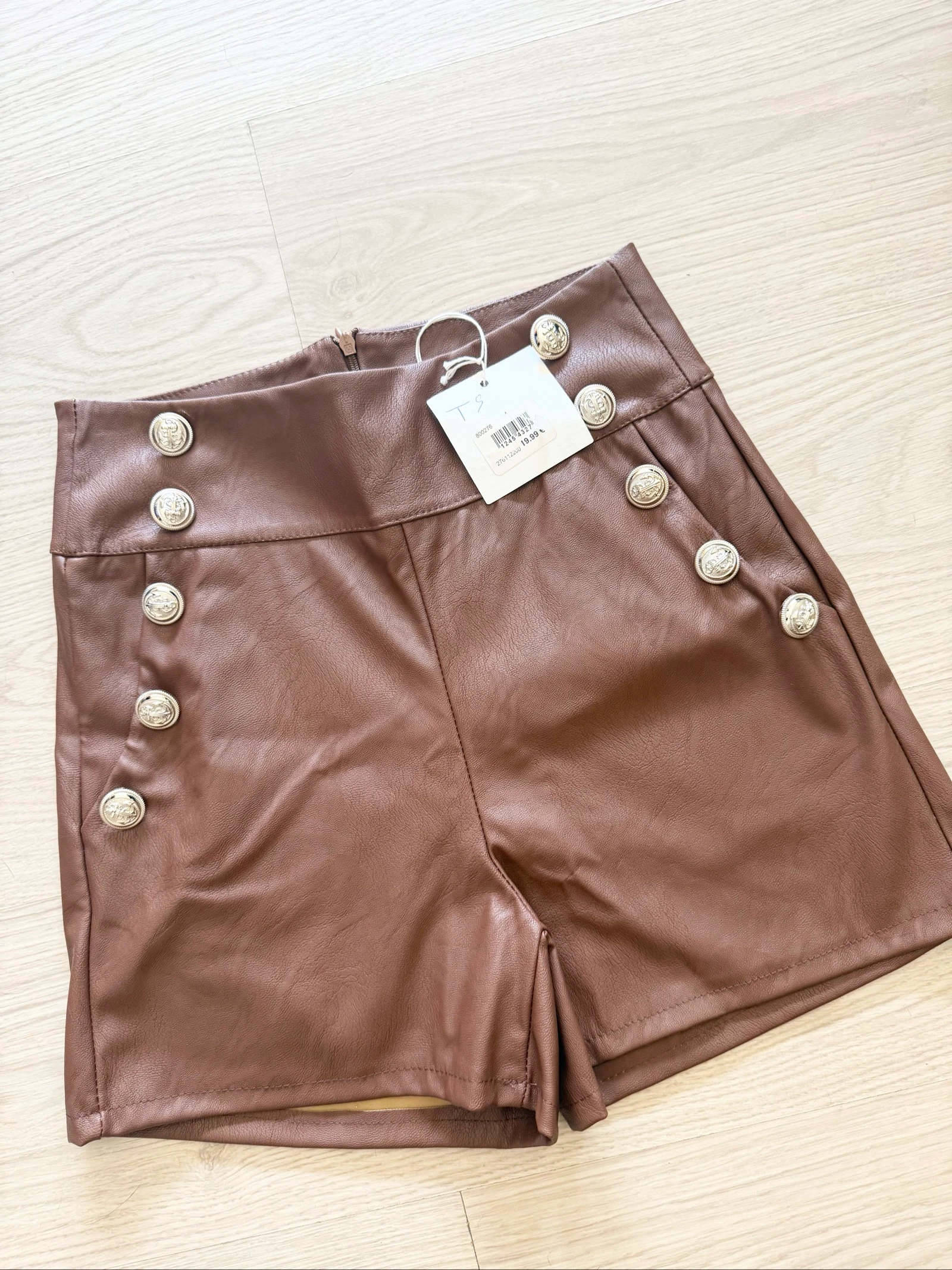 Short de talle alta en cuero marrón Nueva colección talla 36 S - nuevo con etiqueta – photo 2